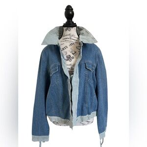 J. Marco Denim Jacket XL Blue Suede Leather Trim Western Style Jean Coat Women’s